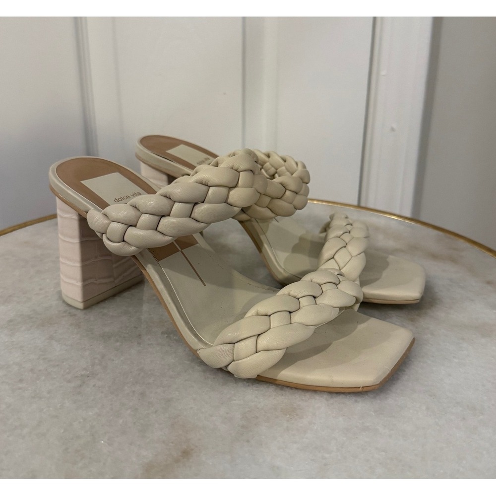 Dolce Vita Womens Beige Braided Strap Block Heel Mules Sandals Size 7